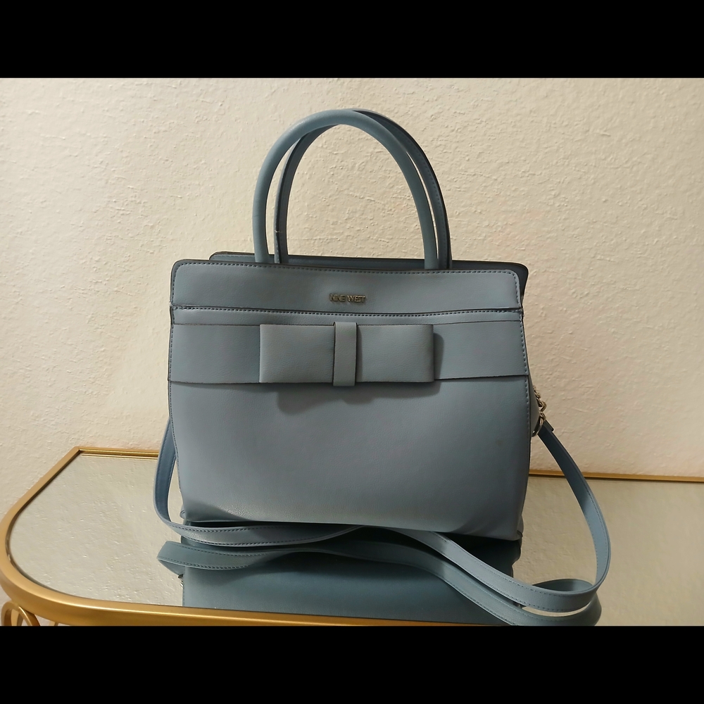 NEW Nine West Dusty Blue Satchel Bag Handbag Purse